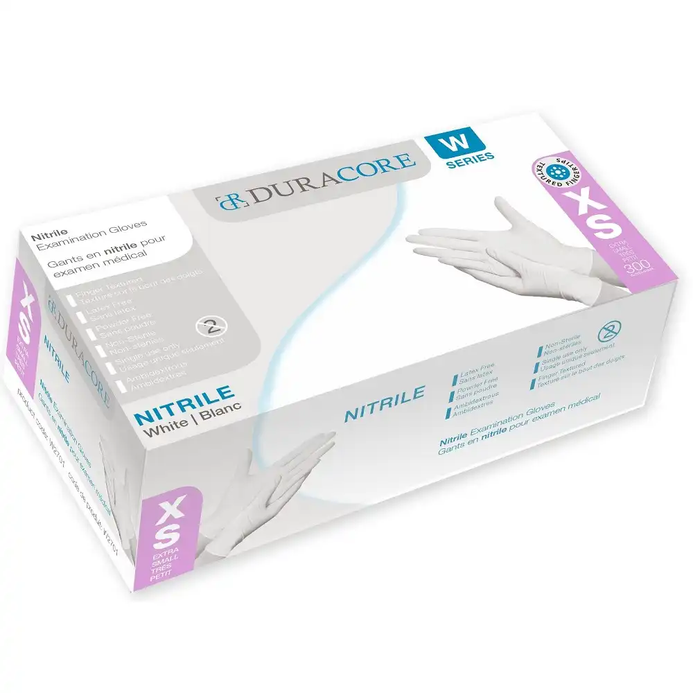 White Examination Powder-Free Nitrile Gloves 2.7mil Duracore W27 3000 count